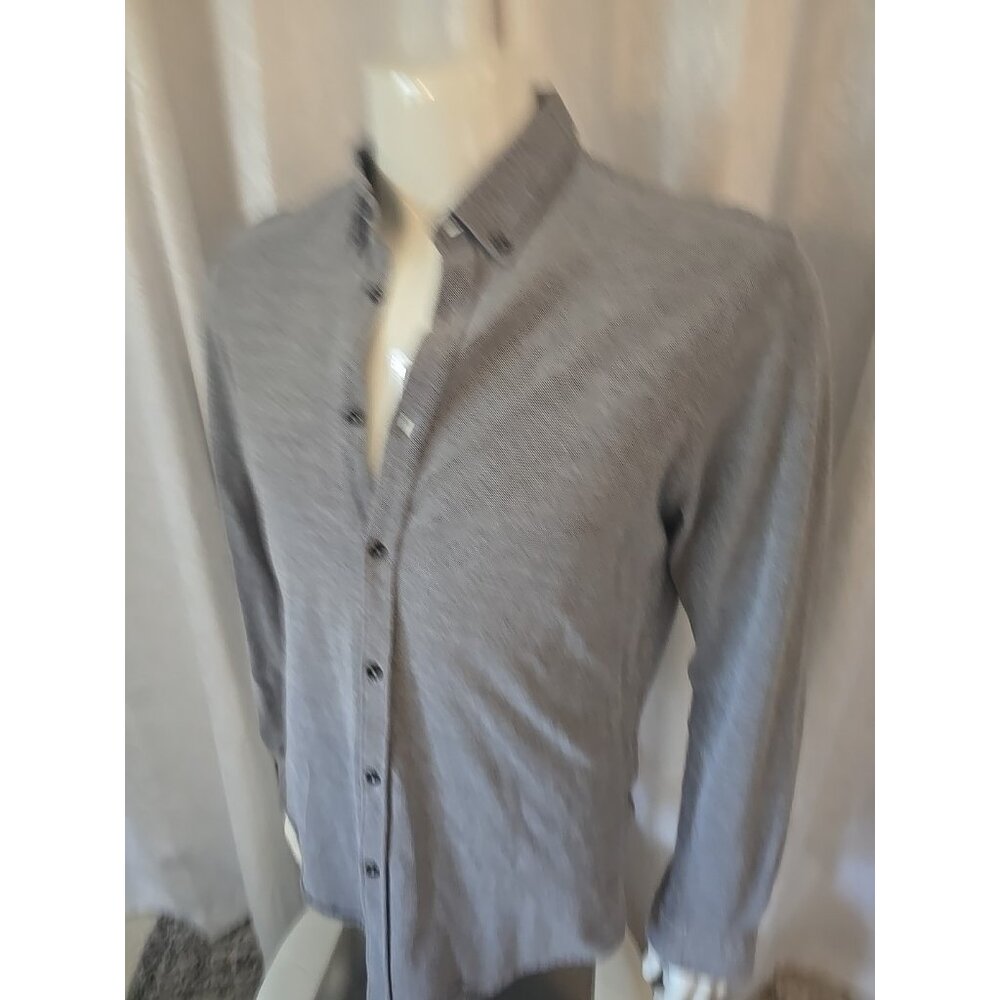 Zara Man Shirt Men Gray Elbow Patches Button-Up Dress Blue Slim Fit Long Sleeve - Picture 5 of 7